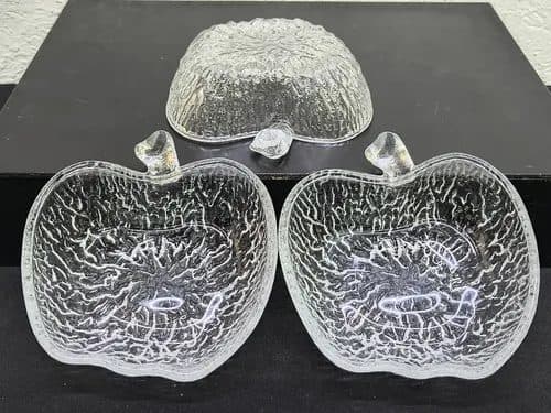 Set Plato Italiano Forma Manzana Cristal Cortado Vintage 70s Transparente Platos Italianos En Forma De Manzana Cristal Cortado Vintage 70's