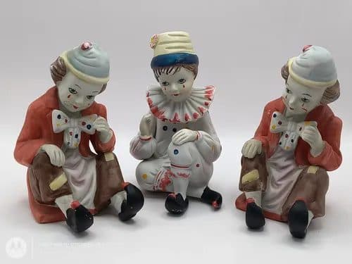 Set Payasos De Porcelana Antiguos J Vazquez Collection P5217 Blanco Naranja Café