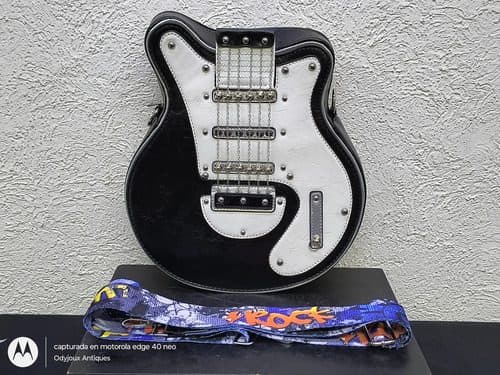 Bolsa Cruzada Con Forma De Guitarra Retro Vintage Para Mujer Negro Con Blanco Lisa Níquel Colores