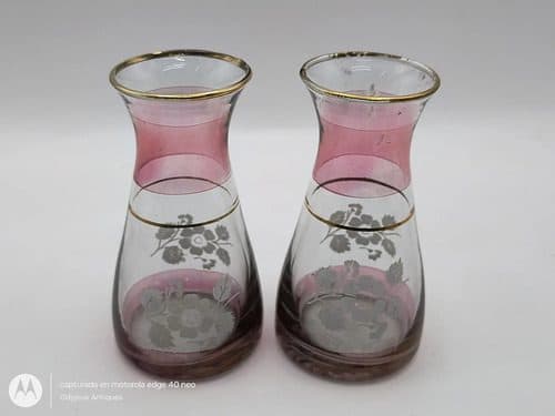 Par Floreros Cristal Vintage Cranberry Red Pink Filo Dorado Cranberry Red Pink Par De Floreros Cristalería Vintage Cranberry Red Pink Filo Dorado