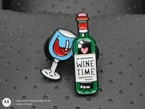 Pin/broche Copa Y Botella De Vino Retro Vintage Metal 3cm Verde Rojo Azul Copa Y Botella De Vino Retro Vintage — Coleccionables vintage