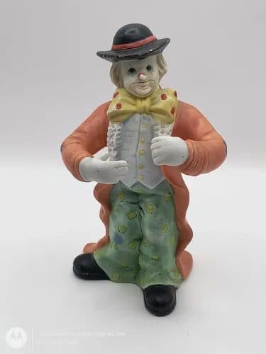 Payaso Elegante Con Saco Antiguo De Porcelana Vintage 80s Naranja Con Verde