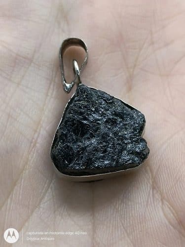 Dije De Turmalina Negra Recubrimiento Latón Plateado 3cm Negro — Coleccionables vintage