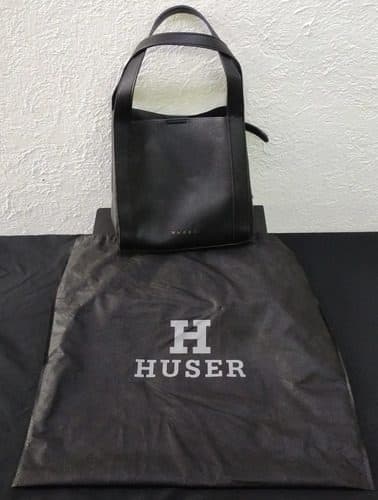 Bolsa Huser De Piel Negra Usada Original Negro Lisa Oro — Coleccionables vintage
