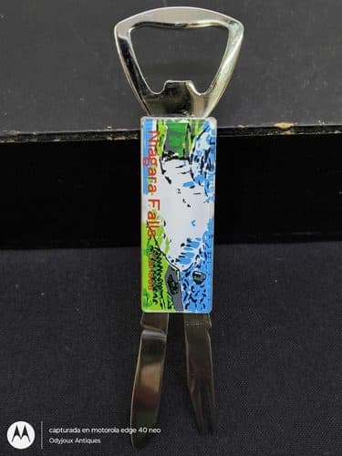 Destapador Abre Botellas Navaja Vintage Niágara Falls Metal Plateado Con Azul Y Verde