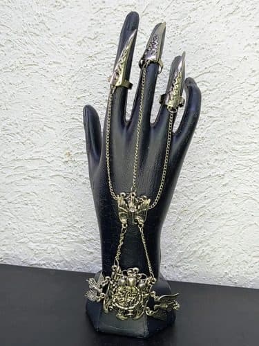 Brazalete De Cadena Punk Gótica Dedos Hasta Muñeca Plateada Plateado — Coleccionables vintage