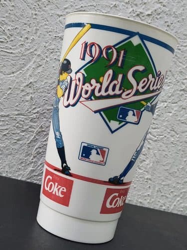 Vaso Coca Cola Vintage World Series 1991 Baseball Minnesota Rojo Con Blanco Y Verde — Coleccionables vintage, años 90s