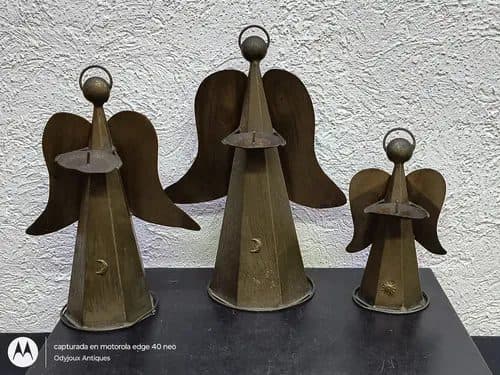 Set Candelabros Trio De Ángeles De Latón Vintage Original Cobrizo — Decoración vintage, años 80s