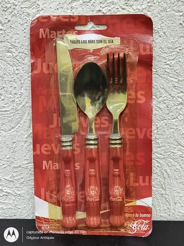 Set De Cubiertos Coca Cola 3pz Tenedor Cuchillo Cuchara Orig Rojo — Coleccionables vintage