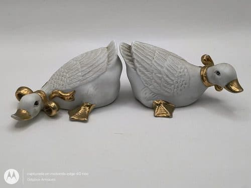 Figuras Patos Vintage De Porcelana 70's Antiguos Made China Blanco