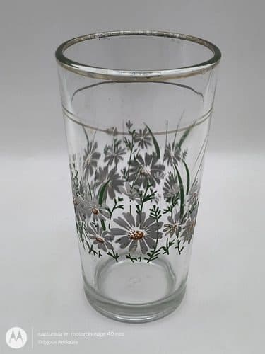 Vaso De Cristal Jaibolero Con Flores Filo De Oro Vintage Transparente Con Diseño De Flores