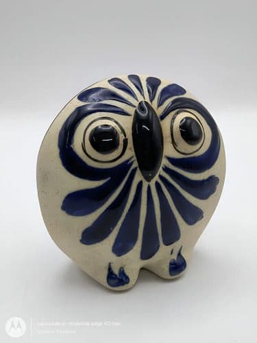Escultura Búho Artesanal D Arcilla Souvenir Guadalajara 11cm Azul