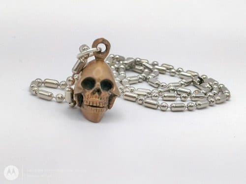 Collar Acero Inoxidable Con Dije Colgante Calavera De Latón Plateado — Coleccionables vintage