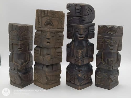 Esculturas Tótem Dioses Mayas En Madera Vintage 4-pack 17cm Chocolate