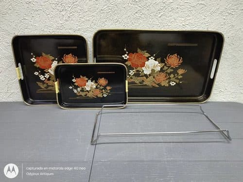 Conjunto 3 Bandejas Japonesas Vintage Lacquerware Tray Set Negro