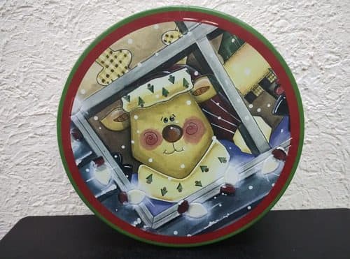 Caja Metálica Navideña Reno Promocional Galletas Vacia Verde Musgo Navideña Reno — Coleccionables vintage