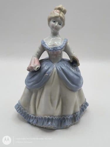 Figura De Porcelana Dama Victoriana Vintage 80s Con Detalle Azul