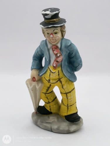 Payaso D Porcelana Paraguas Antiguo J Vazquez Collection 80s Azul Con Amarillo — Decoración vintage, años 80s
