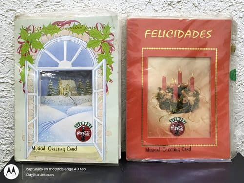 Tarjetas Navideñas Musicales Coca Cola Very Famous 1993 Naranja Y Verde Con Blanco