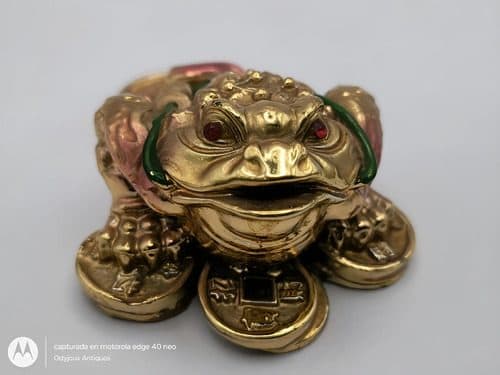 Figura Rana De La Abundancia Dorada Vintage De Resina 3.7cm Dorado — Coleccionables vintage
