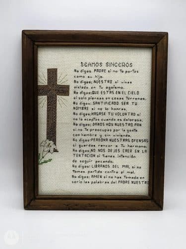 Cuadro Decorativo Religioso Bordado Padre Nuestro Vintage Beige Chocolate