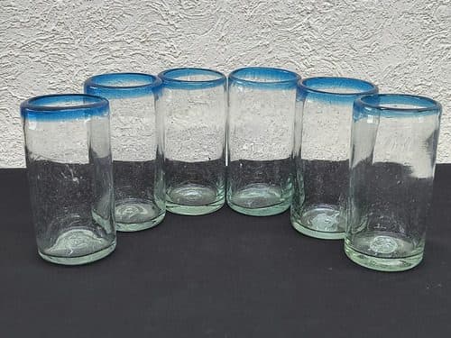 Set Vasos Artesanales De Vidrio Soplado Jumbo 6-pack Usados Azul — Coleccionables vintage