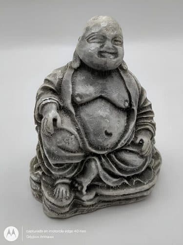 Estatua Buda Gordo Y Sonriente De La Suerte Artesanal D Yeso Gris