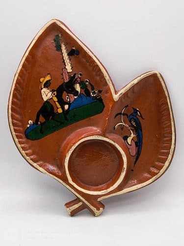Platón Botanero Pintado A Mano Arte Popular Barro Horneado Marrón