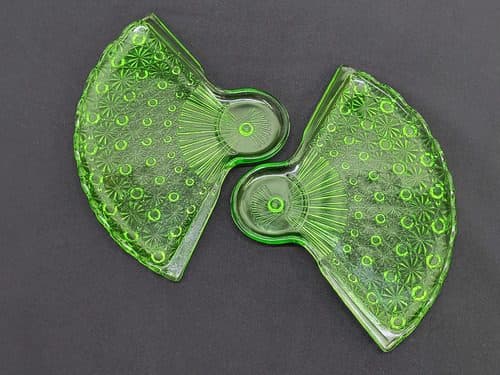 Set Platos Vidrio Cortado Abanico Vintage Verde 2-pack 60's Verde Abanico Floreado Vintage