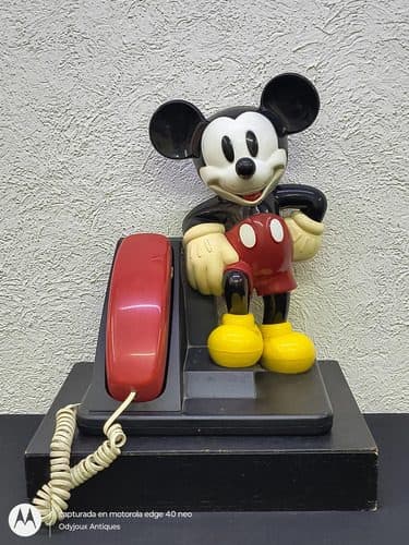 Teléfono Fijo Vintage De Mickey Mouse At&t Años 90's Retro Negro Con Rojo