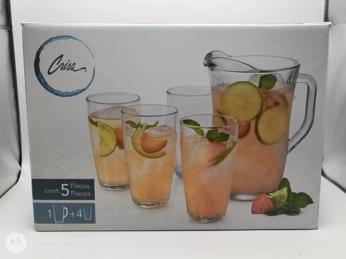 Juego De Jarra Y Vasos Crisa De Vidrio 5pz En Caja Transparente