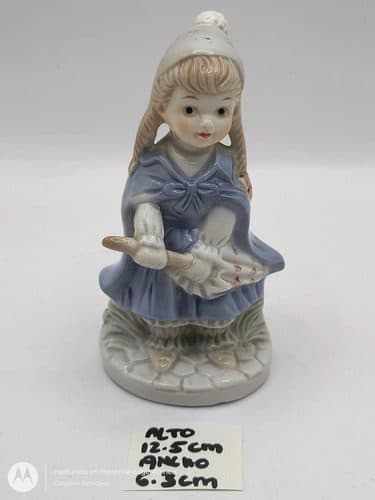 Figura De Porcelana Niña Con Paraguas Y Gorro Vintage Origin Azul Y Blanco