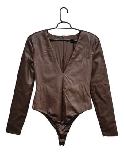 Body De Piel Sintética Marca Zara Talla 28mx (s) Original Marrón Oscuro Liso 28mx Small — Coleccionables vintage, años NOW
