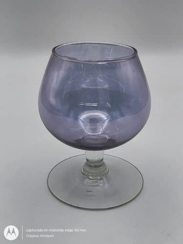Copa De Cristal Antigua Coñac Francesa De Color 70's 90ml Azul Acero