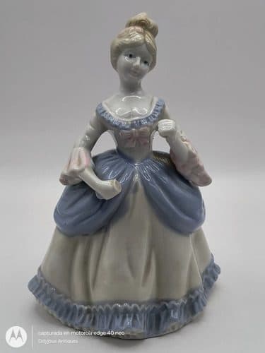 Figura De Porcelana Dama Victoriana Vintage Antigua 80's Beige Con Azul