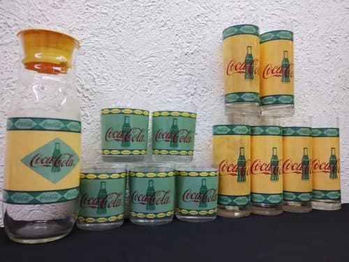 Set Jarra Con Vasos Coca Cola Vintage Luminarc Francia 12pzs — Decoración vintage, años 90s