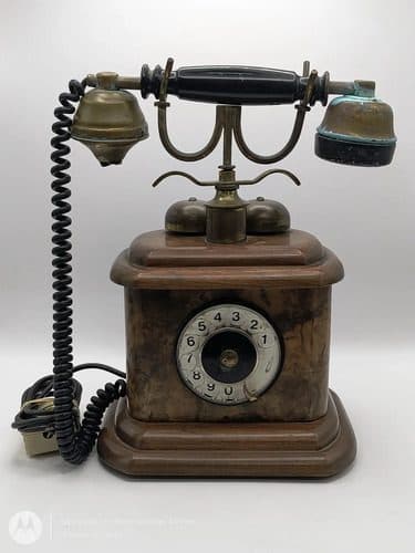 Teléfono Antiguo Madera Y Bronce Disco Rotatorio Colección Marrón