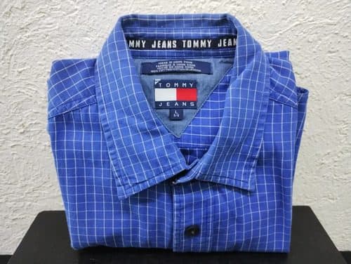 Camisa Tommy Hilfiger A Cuadros Azul Hombre L Manga Larga Azul Cuadros L G Grande — Coleccionables vintage, años NOW