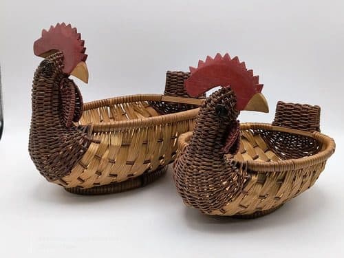 Par De Cestas De Mimbre Vintage En Forma De Gallina Retro Marrón
