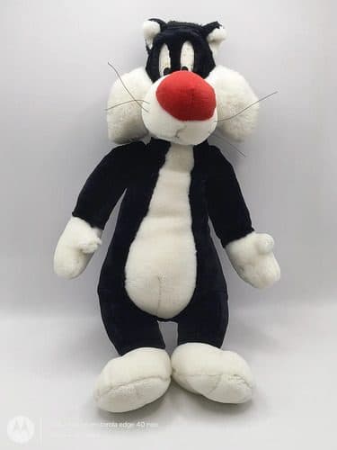 Peluche Gato Silvestre Looney Tunes Vintage Con Detalle 40cm Negro Con Blanco