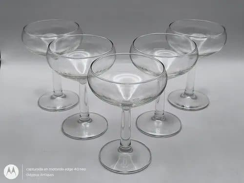 Set 5 Copas Tipo Coupé Cristal Antiguas Sidra/champagne 70's Transparente