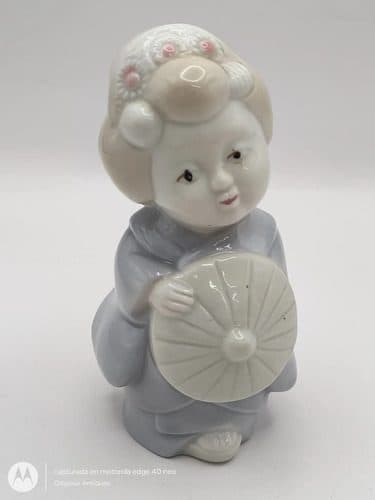 Figura De Porcelana Geisha Vintage Antigua Original Usado Azul Con Blanco