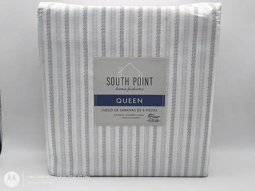 Juego De Sábanas Estampadas 6pz South Point Queen Microfibra Gris Rayas