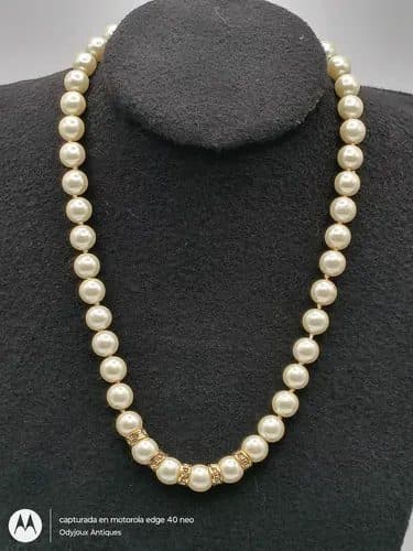 Collar De Perlas Sintéticas Vintage Retro Beige — Coleccionables vintage