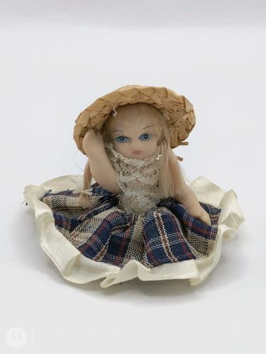 Muñeca Porcelana Miniatura Vestido Cuadros 80s Vintage 6cm
