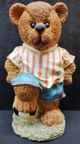 Estatua Alcancía Oso Jugador Fútbol Resina Colección Vintage — Decoración vintage