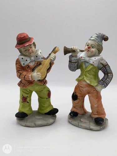 Payasos Músicos Vintage Porcelana J Vazquez Collection P5267 Verde/naranja — Decoración vintage, años 80s