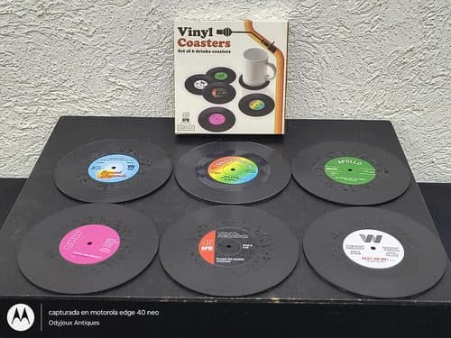 Set 6 Posavasos Mini Disco Vinil Vintage Retro Portavasos Mini Discos Vinilo Negro