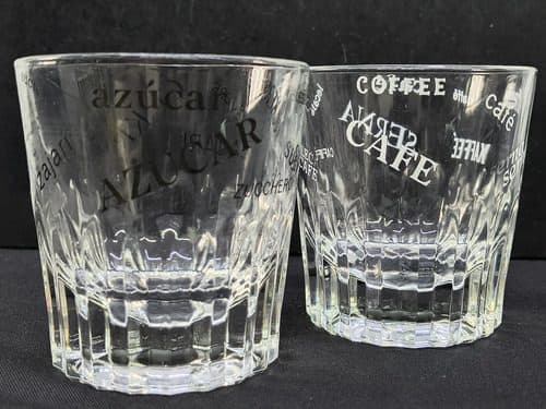 Set Vasos Whisky Cristal Con Letras Coffee Cafe Vintage 2pz Transparente — Coleccionables vintage