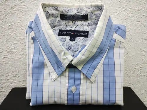 Camisa Tommy Hilfiger Rayas/cuadros Azul-blanco L Manga Larg Blanco Rayado/cuadros G — Coleccionables vintage